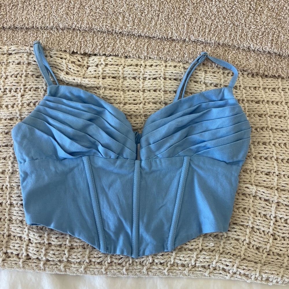 Princess Polly Light Blue Pleated Top